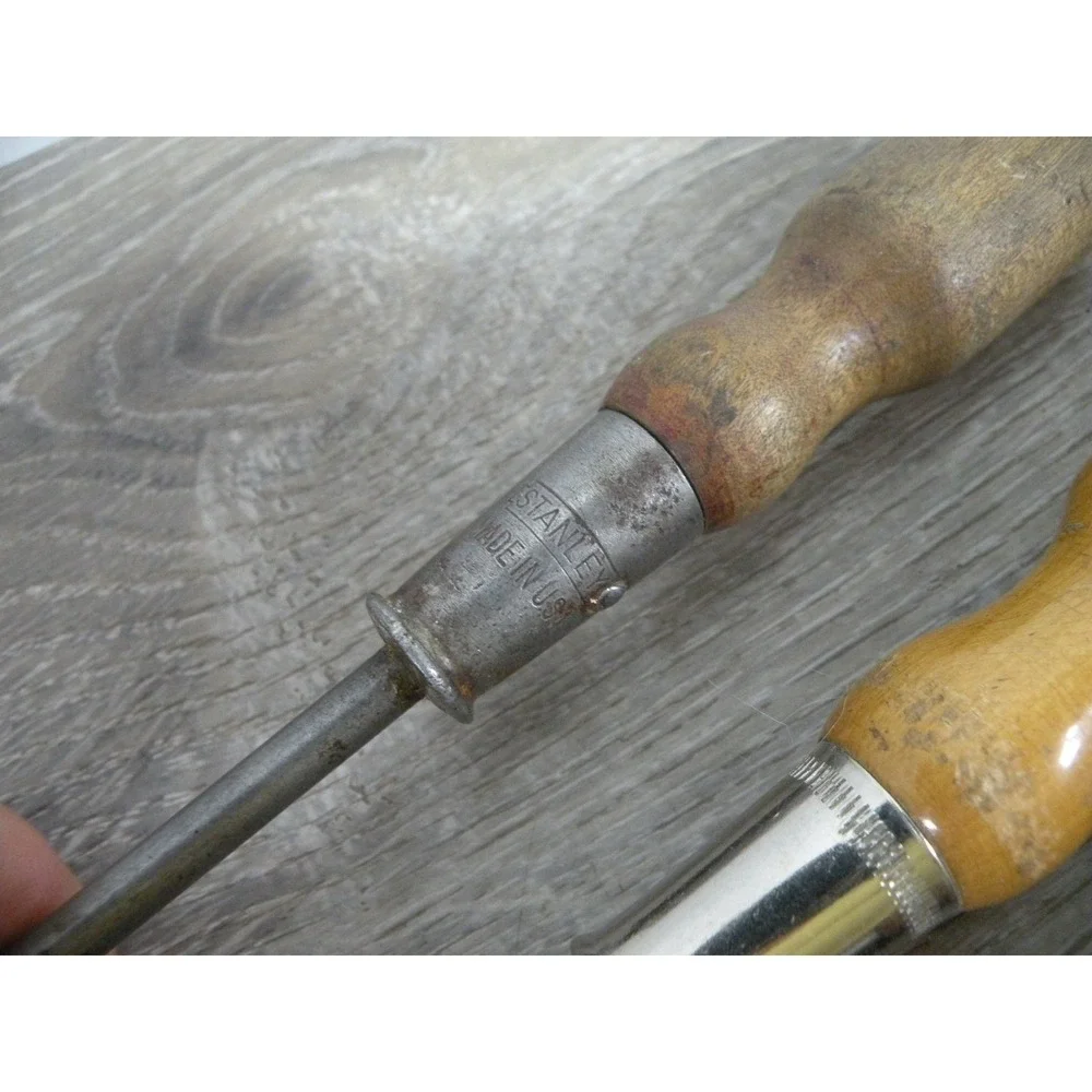 Vintage Stanley Wood Handle Screwdriver Lot Set Carpentry Woodworking Tools USA